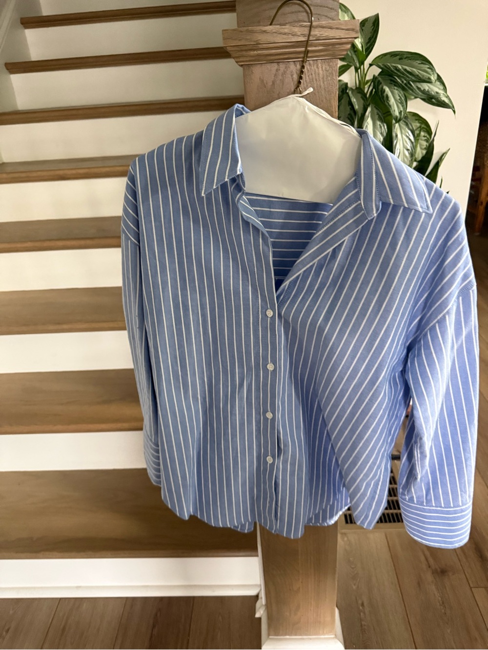 Zara Blue and White Vertical Stripe Button-Down Shirt